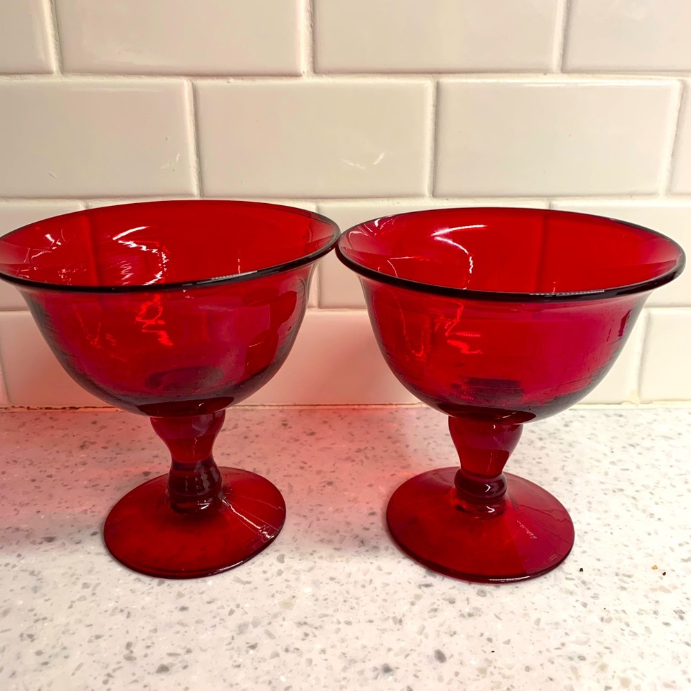 Vintage Morgantown Ruby Red Compote Dessert bowls set of two